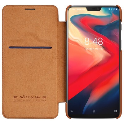Кожаный чехол Nillkin Qin Leather Case Коричневый  для OnePlus 6(3)