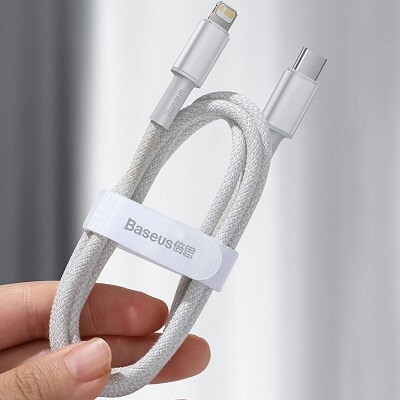 Кабель Baseus High Density Braided Fast Charging Data Cable Type-C - Lightning PD 20W 1m (CATLGD-02) белый(5)