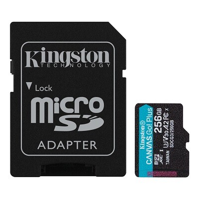 Карта памяти Kingston Canvas Go! Plus microSDXC 256GB (с адаптером) класс 10, UHS-I (класс U3), V30, A2(1)