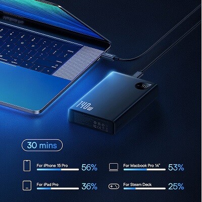 Внешний аккумулятор OS-Baseus Adaman Digital Display Fast Charge Power Bank 24000mAh 140W (P10021508113-00) черный(5)