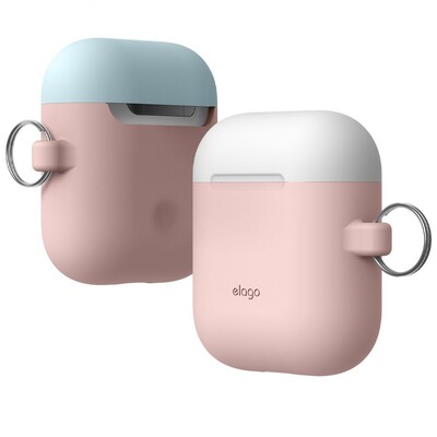Силиконовый чехол с 2-мя сменными крышками и карабином Elago для AirPods Silicone DUO Case (EAPDH) Pink(6)
