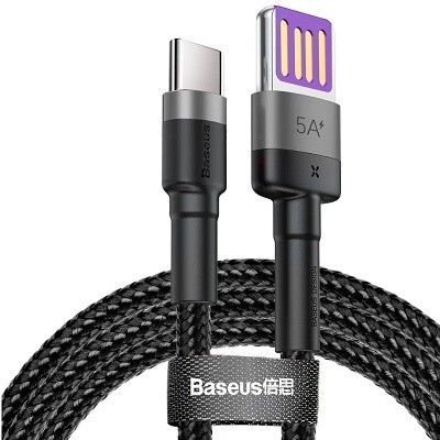 Кабель USB-C Baseus Cafule HW Quick Charging Data Сable USB For Type-C, 1m, (CATKLF-PG1) серый/ черный(1)