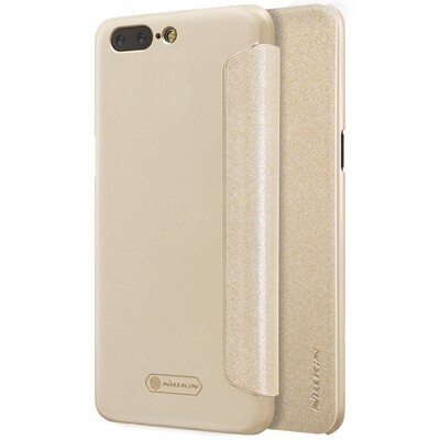 Полиуретановый чехол книга Nillkin Sparkle Leather Case Gold для OnePlus 5(4)