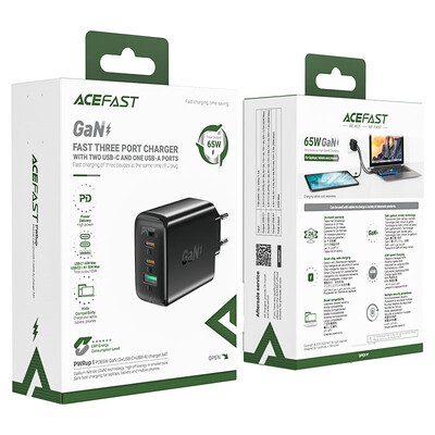 Зарядное устройство Acefast A41 GaN PD65W (2xUSB-C + USB-A) черное(7)