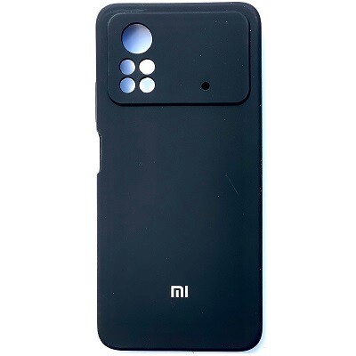 Силиконовый чехол с микрофиброй Silicone Case черный для Xiaomi Poco X4 Pro(1)