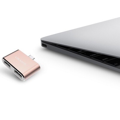 Алюминиевый 2-портовый концентратор Usams USB 3.1 Type-C Hub(2)