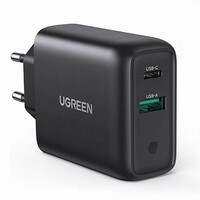 Сетевое зарядное устройтсво UGREEN CD170-60468, USB-A+USB-C, PD 36W Fast Charge, черный