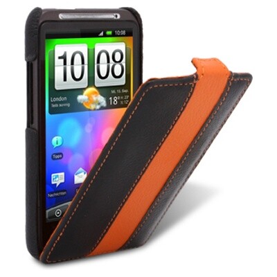Кожаный чехол книга Melkco Leather Case Black/Orange LC для HTC Desire HD(1)