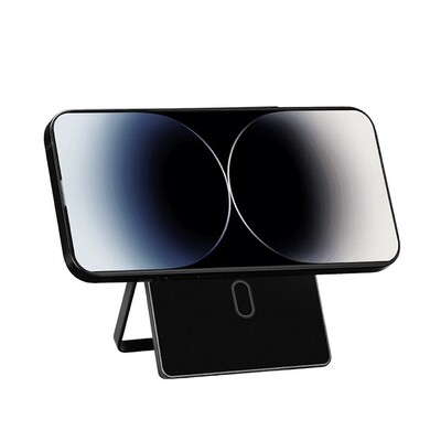 Магнитный кошелек-картхолдер для смартфона с подставкой WiWU Warriors Carbon Magsafe Metal Stand Card WM-007 черный(6)
