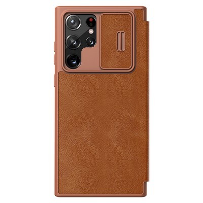 Кожаный чехол Nillkin Qin Pro Leather Case Коричневый для Samsung Galaxy S22 Ultra(2)