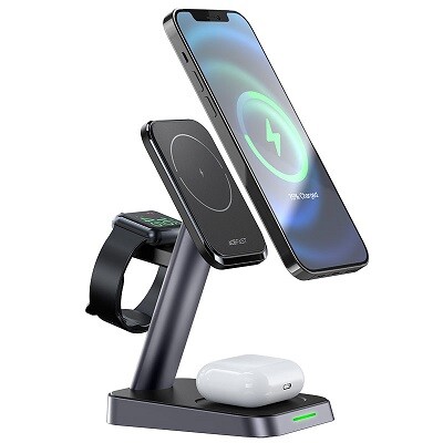 Беспроводное зарядное устройство с Magsafe Acefast E3 3-in-1 Fast Wireless Charger Desktop Holder 15W(3)