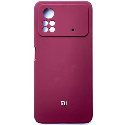 Силиконовый чехол с микрофиброй Silicone Case бордовый для Xiaomi Poco X4 Pro(1)