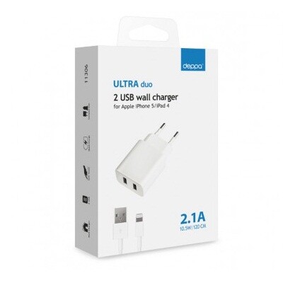 Сетевое зарядное устройство Deppa Wall Charger 2xUSB 2.1A для Apple(2)