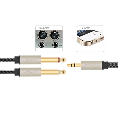 Аудио кабель 2 метра Ugreen AV126 3.5mm jack-2jack 6.3mm(3)