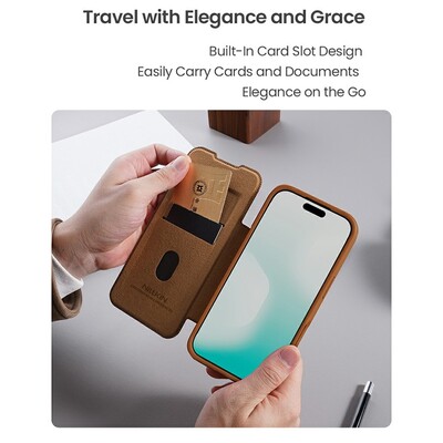 Кожаный чехол Nillkin Qin Prop Leather Case черный для Apple iPhone 17(10)