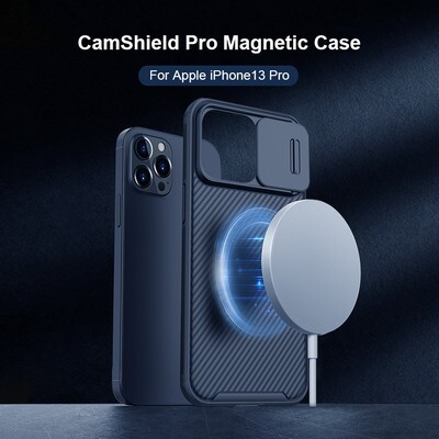 Чехол-накладка с пластиной Magsafe Nillkin CamShield Pro Magnetic Черная для Apple iPhone 13 Pro(10)