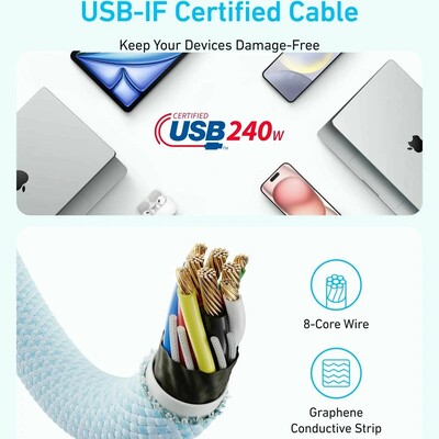 Кабель Anker Zolo A8060 USB-C to USB-C 240W Braided 1.5m черный(6)