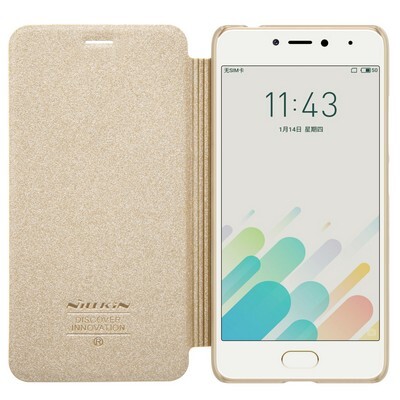 Полиуретановый чехол книга Nillkin Sparkle Leather Case Gold для Meizu M5C(3)