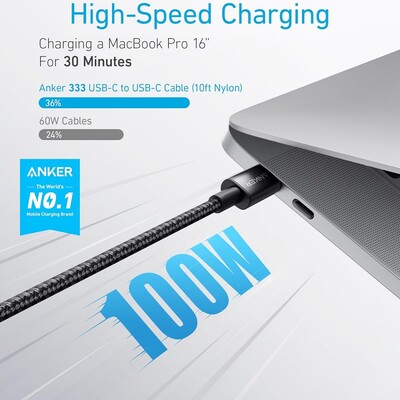Кабель Anker A8756 USB-C to USB-C 100W Braided 1m черный(2)