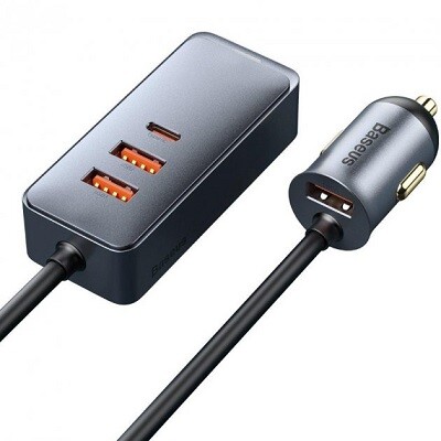 Автомобильное зарядное устройство Baseus CCBT-A0G Share Together PPS multi-port Fast charging car charger 2 USB + 2 Type-C с проводом 1.5m 120W(1)