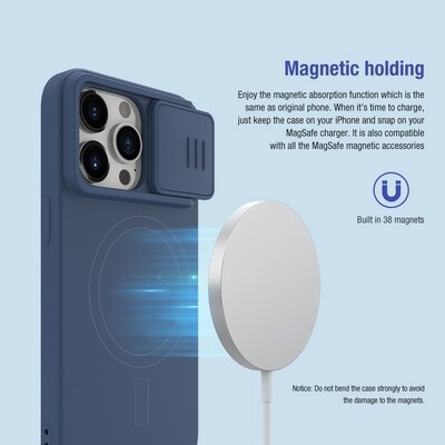 Силиконовая накладка с пластиной Magsafe Nillkin CamShield Silky Magnetic Silicone Case Голубая для Apple iPhone 15 Pro Max(8)