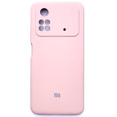 Силиконовый чехол с микрофиброй Silicone Case светло-розовый для Xiaomi Poco M4 Pro 4G(1)