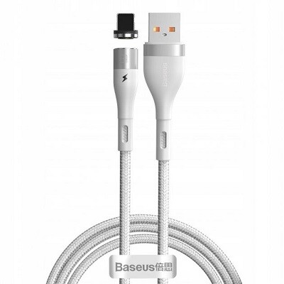 Кабель Baseus Zinc Magnetic Safe Fast Charging Data Cable USB to Lightning 2.4A (CALXC-K02) магнитный 1m белый(1)