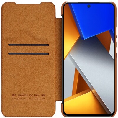 Кожаный чехол Nillkin Qin Leather Case Коричневый  для Xiaomi Poco M4 Pro 4G(3)