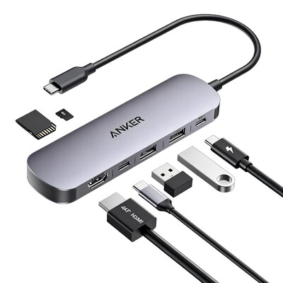 USB-хаб Anker Nano USB-C Hub 7-in-1 4K HDMI A83D2 серый(1)