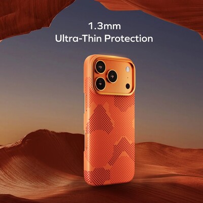 Кевларовый чехол с функцией Magsafe Momax CaseFORM Aramid Magnetic Case оранжевый для Apple iPhone 17 Pro(4)