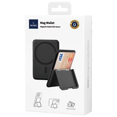 Магнитный картхолдер с подставкой для айфона WiWU Mag Wallet (MW-001) черный(5)