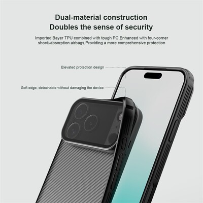 Чехол с защитой камеры и подставкой CamShield Prop (Transparent Lens Cover Version) черный для Apple iPhone 17 Pro Max(13)