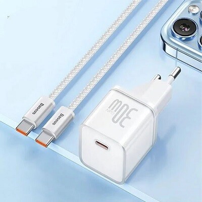 Baseus GaN5 Fast Charger (mini) 1C 30W  (With: Baseus Dynamic 3 Series Fast Charging Data Cable Type-C to Type-C 100W 1m Cluster) P10110902213-00 белый(2)