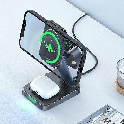 Беспроводное зарядное устройство с Magsafe Acefast E3 3-in-1 Fast Wireless Charger Desktop Holder 15W(5)