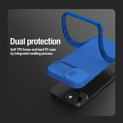 Чехол-накладка с пластиной Magsafe Nillkin CamShield Pro Magnetic Синяя для Apple iPhone 15 Plus(6)