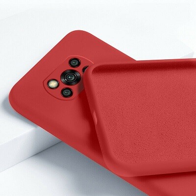 Силиконовый чехол Silicone Case с защитой камеры красный для Xiaomi Poco X3/ Poco X3 Pro(2)