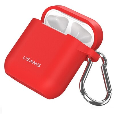 Защитный силиконовый чехол Usams для AirPods с карабином (US-BH423) red(1)