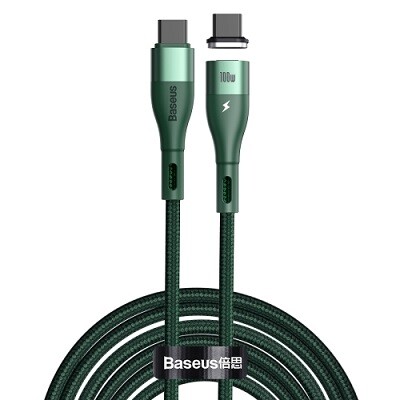 Кабель Baseus CATXC-Q06 Zinc Magnetic Safe Fast Charging Data Cable Type-C to Type-C 100W магнитный 1.5m зеленый(1)