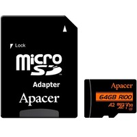 Карта памяти Apacer AP64GMCSX10U8-R UHS-I U3 V30 A2 64GB с адаптером SD