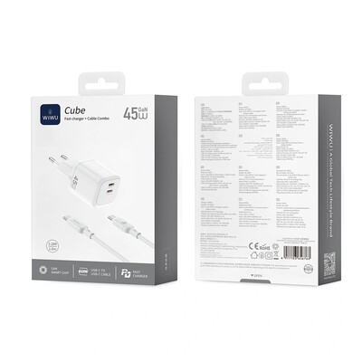 Зарядное устройство WiWU Cube 45W 2C PD Fast Charge Travel Adapter Combo Wi-G025 с кабелем Type-C - Type-C(4)