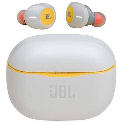 Наушники беспроводные Bluetooth JBL Tune 120 TWS вакуумные с микрофоном белый/желтый(1)