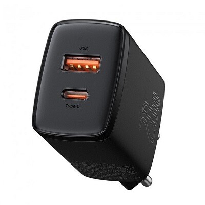 Сетевое зарядное устройство Baseus CCXJ-B01 Compact Quick Charger USB+Type-C 20W черный(1)