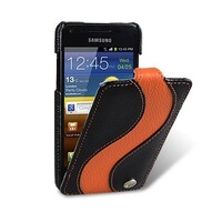 Кожаный чехол книга Melkco Leather Case Black/Orange LC для Samsung i9070 Galaxy S Advance