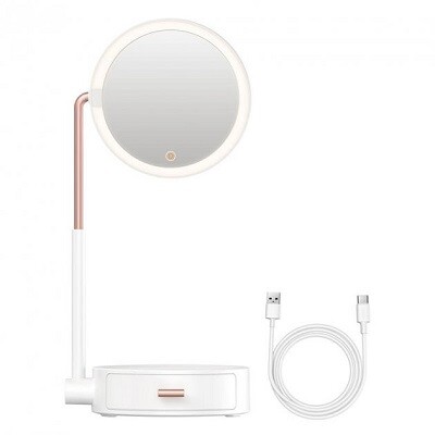 Сенсорное косметическое зеркало Baseus DGZM-02 Beauty Series Lighted Makeup Mirror с подсветкой и ящиком для хранения белое(1)