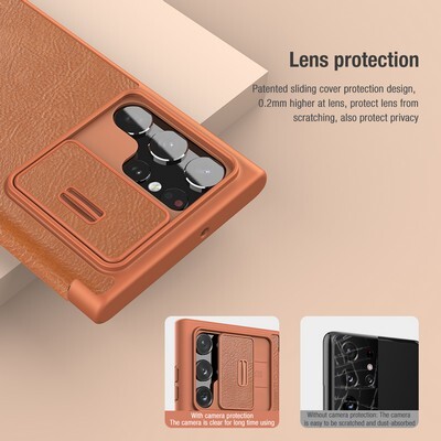 Кожаный чехол Nillkin Qin Pro Leather Case Коричневый для Samsung Galaxy S22 Ultra(4)