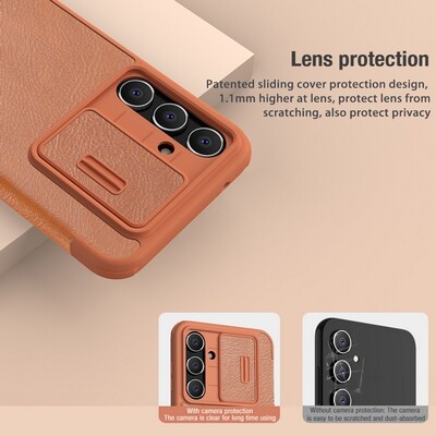 Кожаный чехол Nillkin Qin Pro Leather Case Коричневый для Samsung Galaxy S23 FE(4)