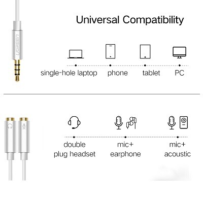 Аудио разветвитель для микрофона и наушников Ugreen Splitter Cable 3.5mm Mic+Earphone(3)