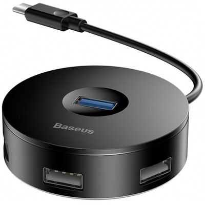 Адаптер Baseus Round Box USB Type-C - USB 3.0/ 3 х USB 2.0/ microUSB Black (CAHUB-G01)(1)