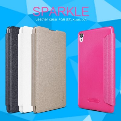Полиуретановый чехол книга Nillkin Sparkle Leather Case Gold для Sony Xperia XA (5
