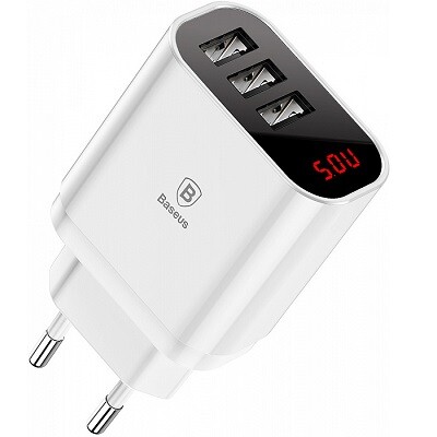 Сетевая зарядка Baseus Mirror Lake Intelligent Digital Display 3xUSB 3.4A белый(3)